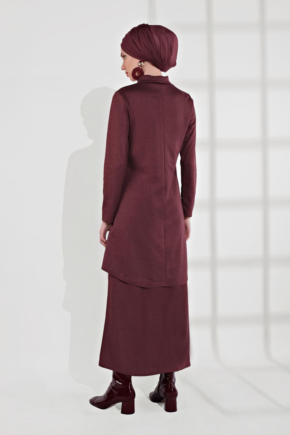 Hijab clothing CLARET RED SHAWL-COLLAR SKIRT SUIT 5705 