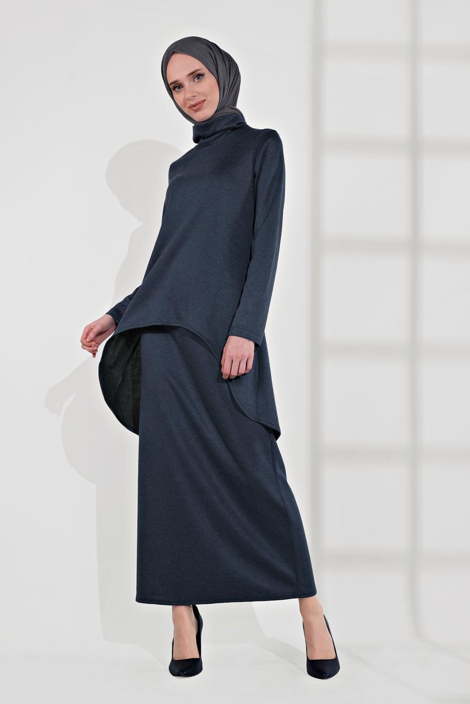 Vêtements hijab BLEU MARINE TAILLEUR À COL CHÂLE 5705 
