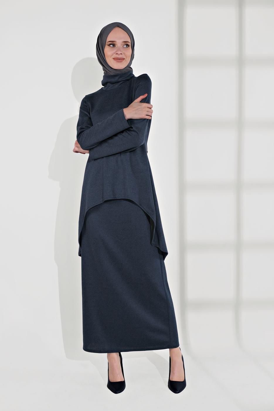 Vêtements hijab BLEU MARINE TAILLEUR À COL CHÂLE 5705 