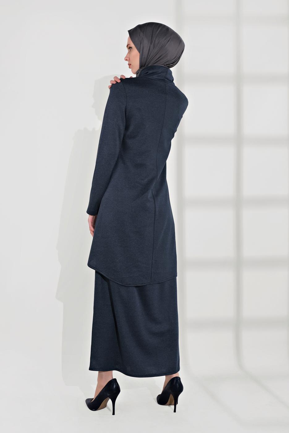 Vêtements hijab BLEU MARINE TAILLEUR À COL CHÂLE 5705 