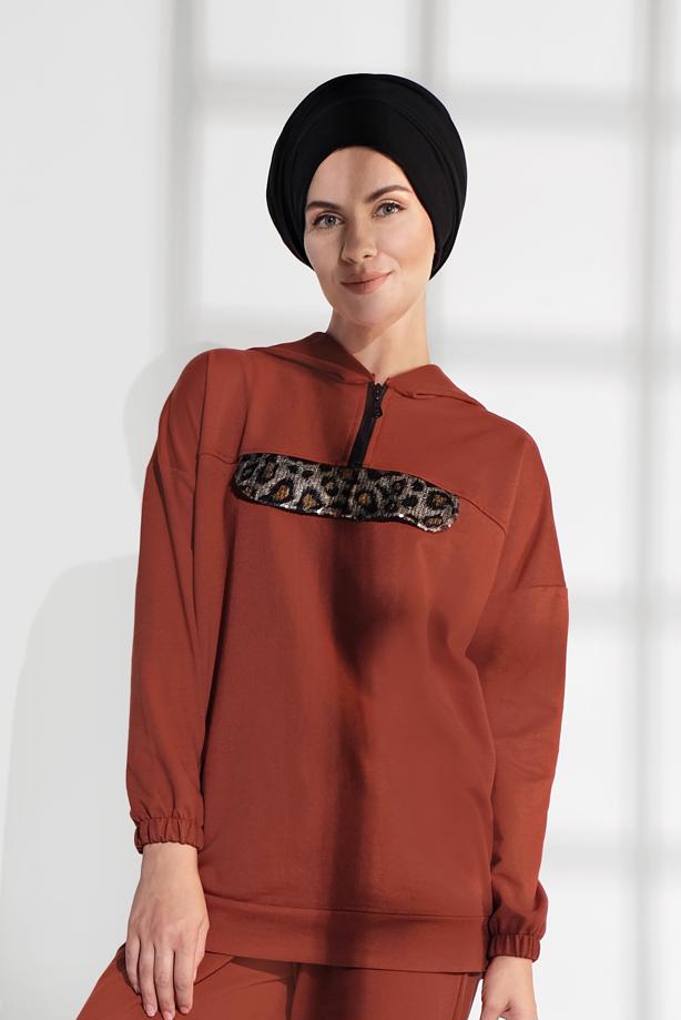 Hijab clothing BROWN ANIMAL PRINT TRACKSUIT 6202  - TRENDTESETTÜR