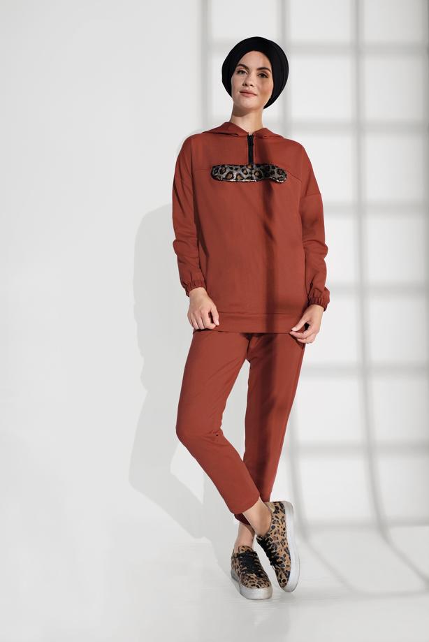 Hijab clothing BROWN ANIMAL PRINT TRACKSUIT 6202  - TRENDTESETTÜR