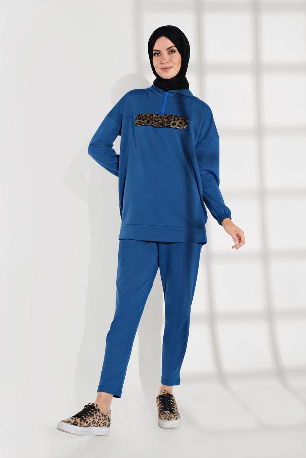Hijab clothing NAVY BLUE ANIMAL PRINT TRACKSUIT 6202  - TRENDTESETTÜR