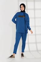 Tesettür giyim LACİVERT LEOPAR DESENİ DETAYLI EŞOFMAN TAKIMI 6202