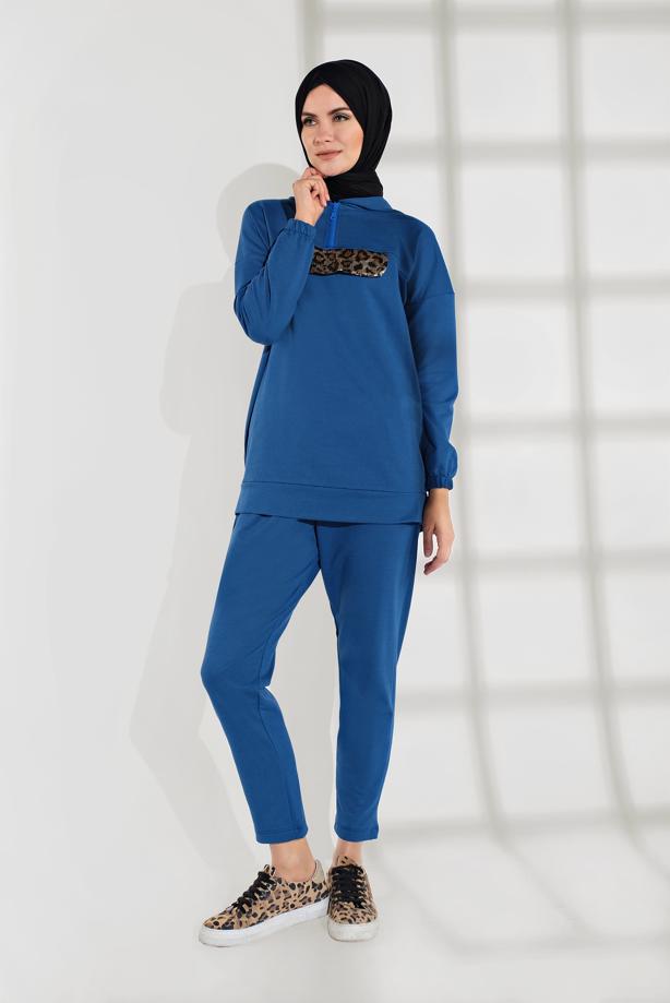 Hijab clothing NAVY BLUE ANIMAL PRINT TRACKSUIT 6202  - TRENDTESETTÜR