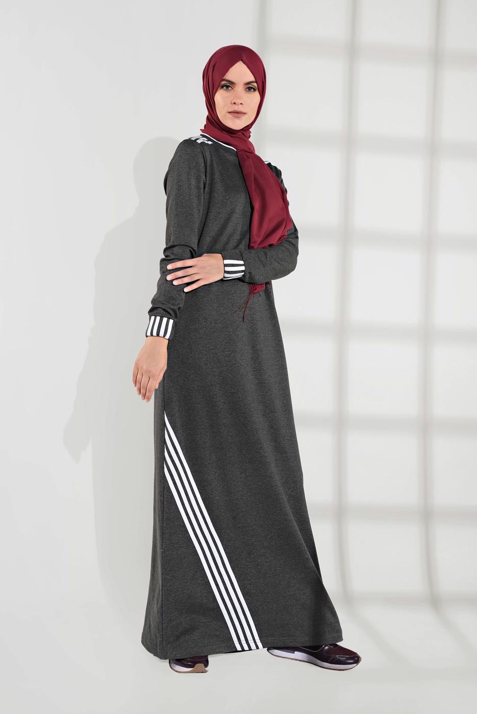 Vêtements hijab GRIS ROBE EN SPORT À RAYURES 6609 