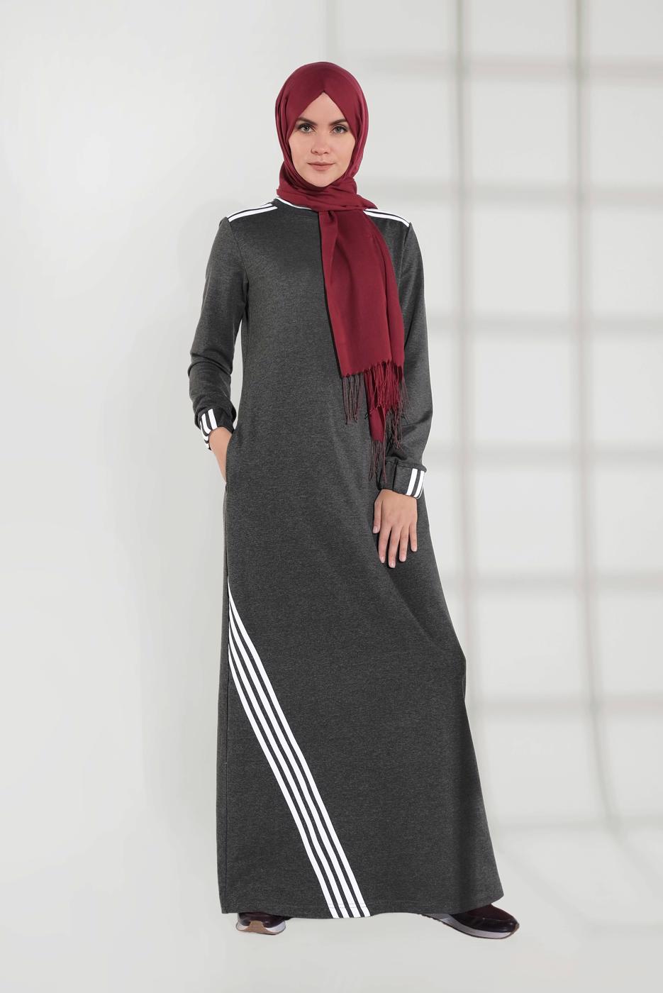 Vêtements hijab GRIS ROBE EN SPORT À RAYURES 6609 