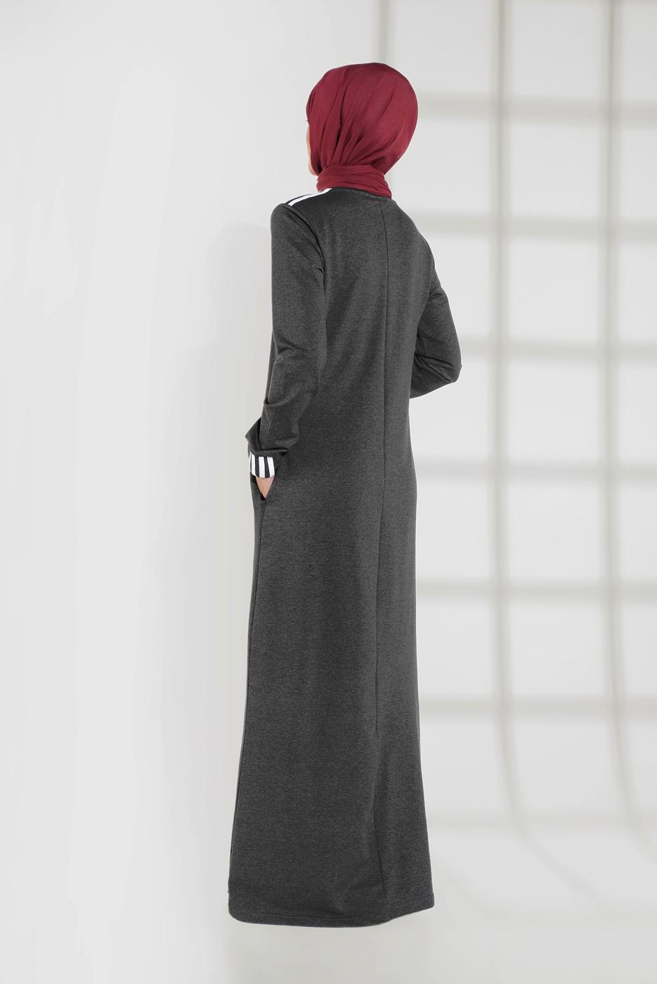 Vêtements hijab GRIS ROBE EN SPORT À RAYURES 6609 