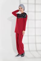 Tesettür giyim KIRMIZI PUL PAYETLİ EŞOFMAN TAKIMI 7202