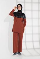 Tesettür giyim KAHVE PUL PAYETLİ EŞOFMAN TAKIMI 7202