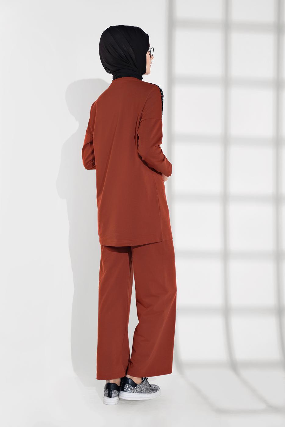 Tesettür giyim KAHVE PUL PAYETLİ EŞOFMAN TAKIMI 7202