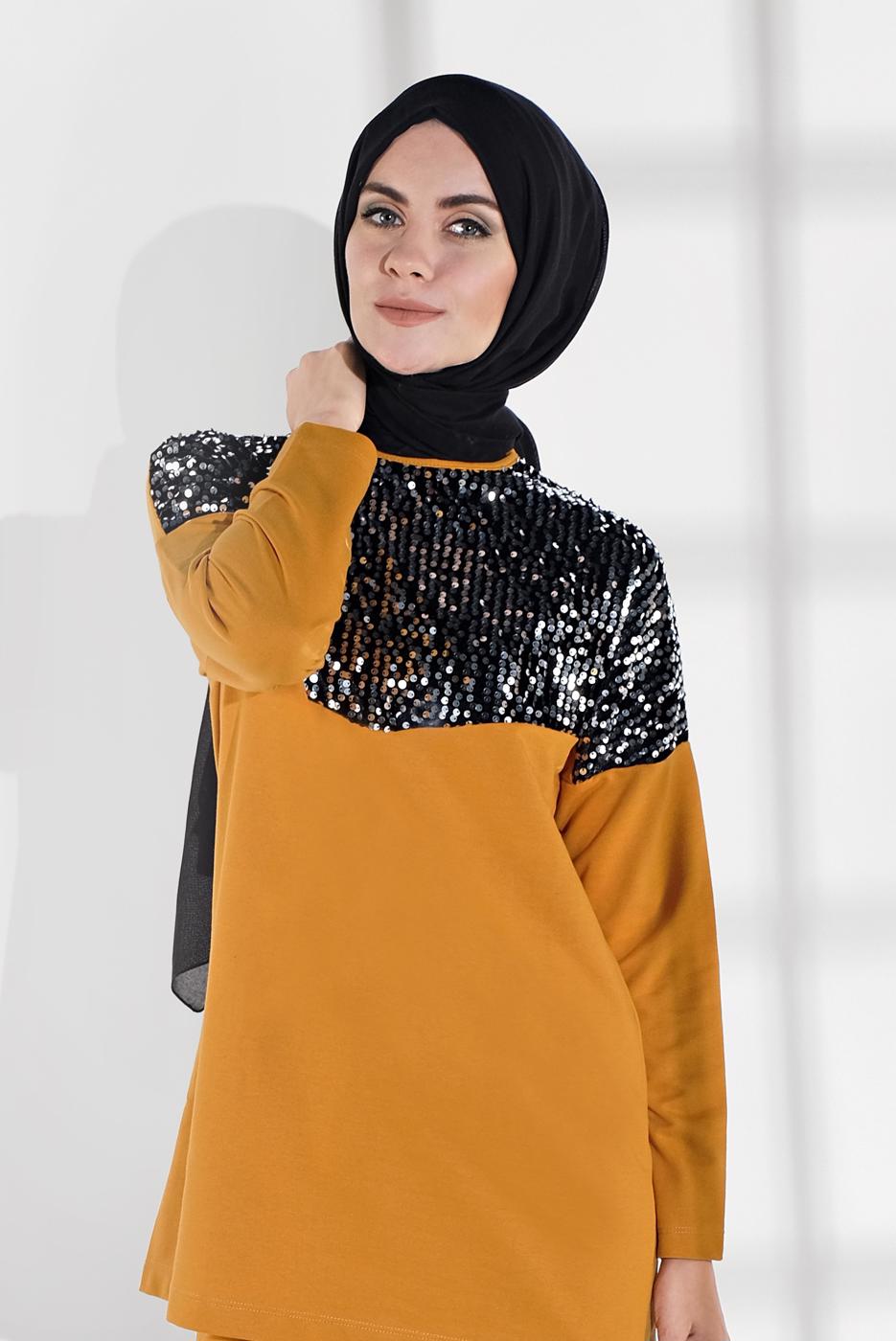 Vêtements hijab JAUNE SURVÊTEMENT À SEQUINS 7202 