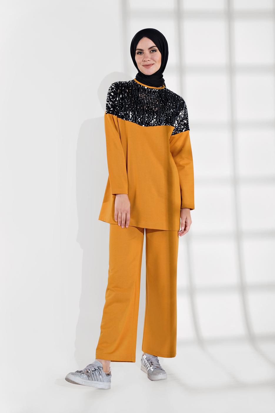 Vêtements hijab JAUNE SURVÊTEMENT À SEQUINS 7202 
