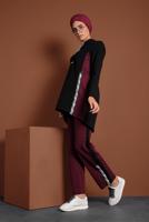 Tesettür giyim SİYAH EKOSELİ ŞERİT DETAYLI 2′Lİ EŞOFMAN TAKIM 7355 