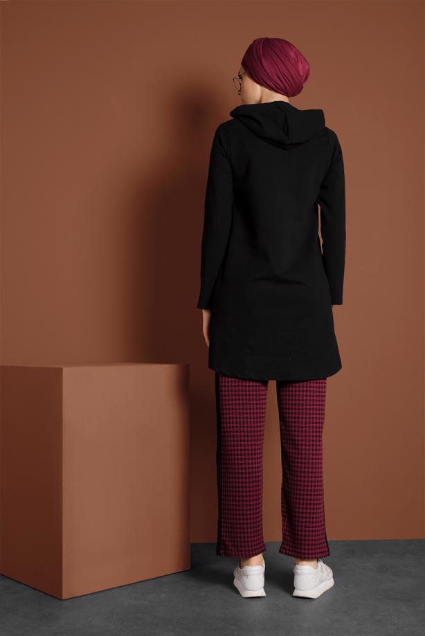 Hijab clothing BLACK PLAID STRIPPED TRACKSUIT 7355 - TRENDTESETTÜR