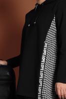 Tesettür giyim SİYAH EKOSELİ ŞERİT DETAYLI İKİLİ EŞOFMAN TAKIM 7355 