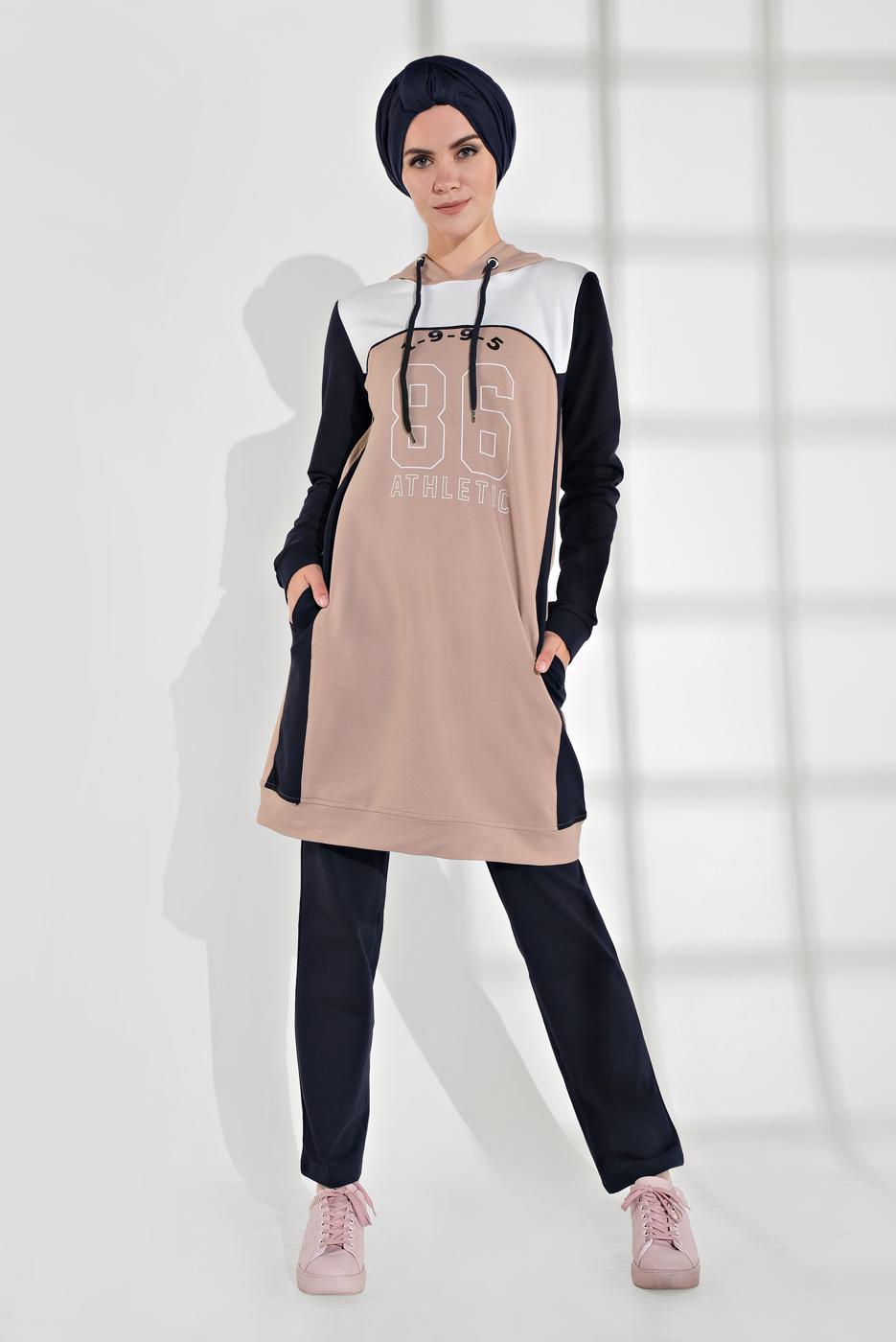 Hijab clothing POWDER HOODED COTTON TRACKSUIT 7928 