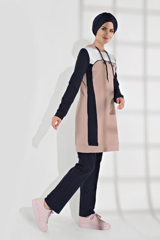 Hijab clothing POWDER HOODED COTTON TRACKSUIT 7928  - TRENDTESETTÜR