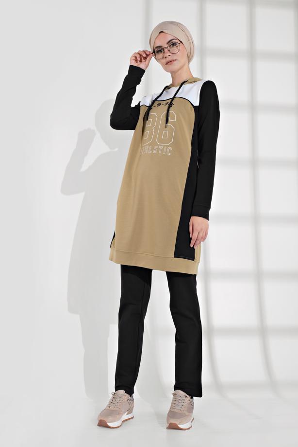 Hijab clothing YELLOW HOODED COTTON TRACKSUIT 7928  - TRENDTESETTÜR