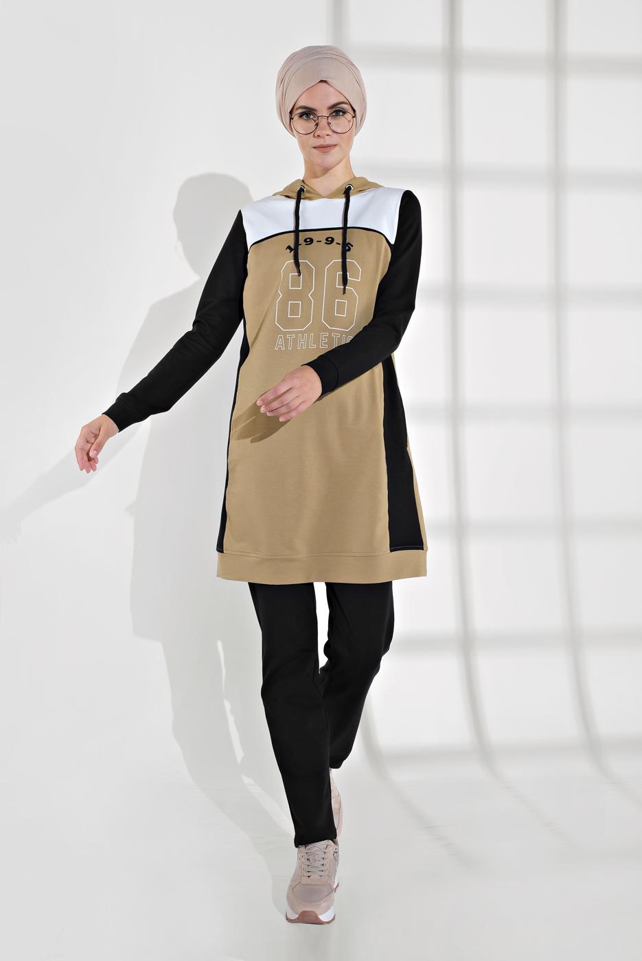 Hijab clothing YELLOW HOODED COTTON TRACKSUIT 7928 