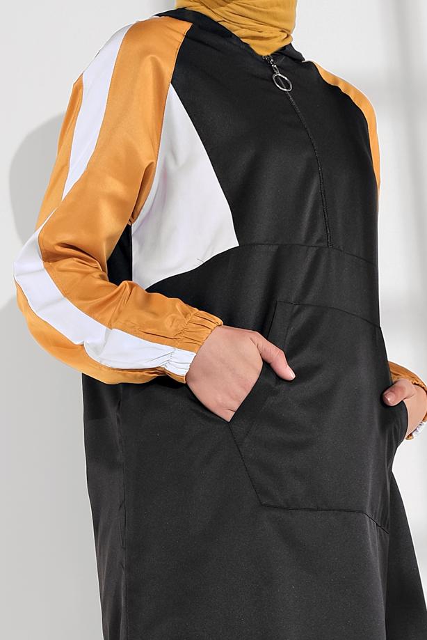 Hijab clothing BLACK STRIPPED HOODED TRACKSUIT 8709  - TRENDTESETTÜR