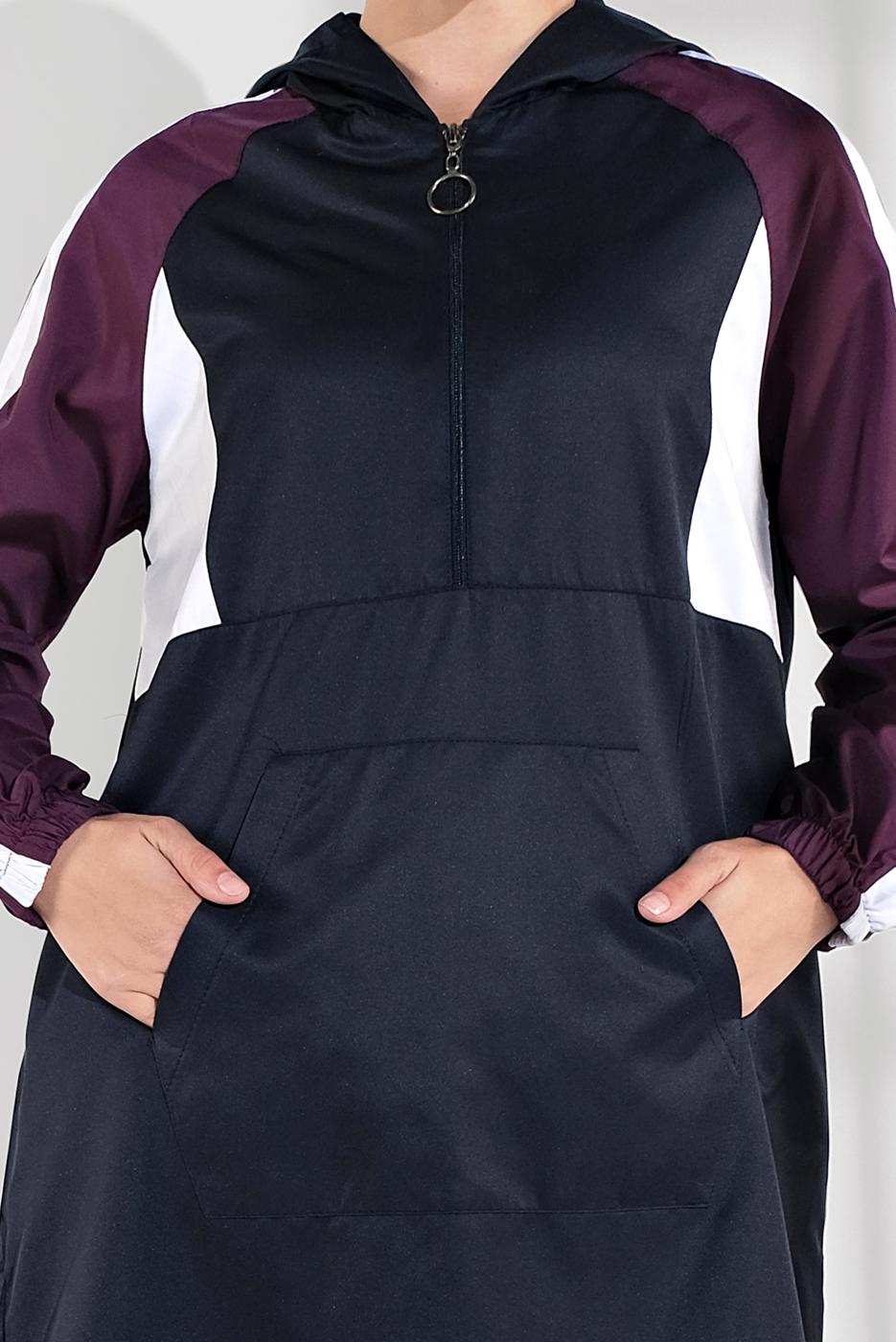 Tesettür giyim LACİVERT ŞERİT DETAYLI KAPÜŞONLU İKİLİ EŞOFMAN TAKIM 8709