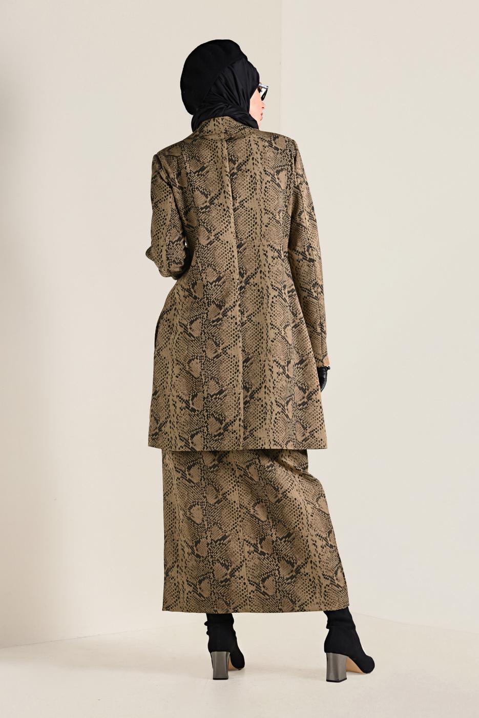 Tesettür giyim KAHVE YILAN DERİSİ DESENLİ KALEM ETEK 6294-1