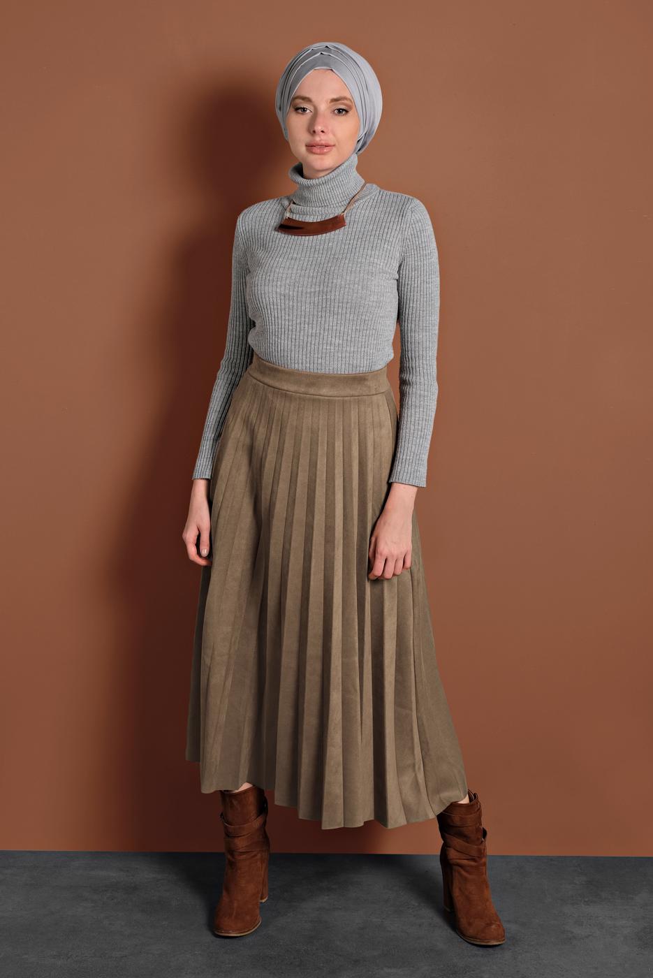 Vêtements hijab BEIGE JUPE EN COTON À PLIS 1694 