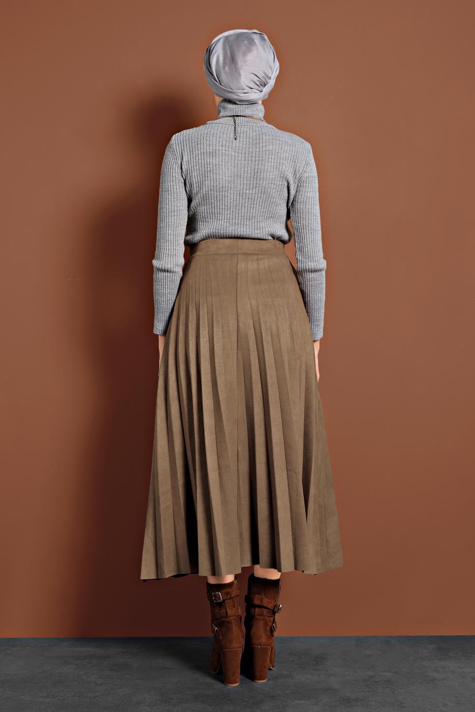 Vêtements hijab BEIGE JUPE EN COTON À PLIS 1694 