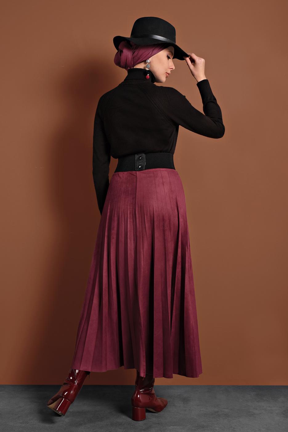 Vêtements hijab ROUGE BORDEAUX JUPE EN COTON À PLIS 1694 