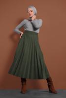 Tesettür giyim HAKİ PAMUKLU PİLİSELİ SÜET ETEK 1694