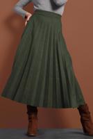 Tesettür giyim HAKİ PAMUKLU PİLİSELİ SÜET ETEK 1694