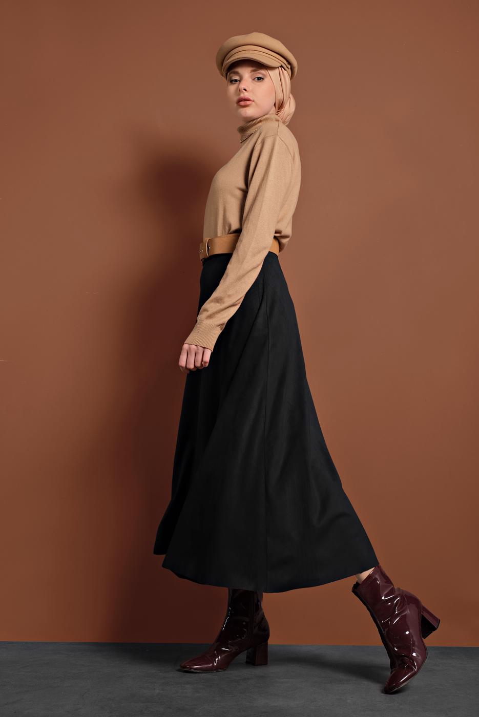 Vêtements hijab NOIR JUPE EN DAIM À VOLANTS 1695 