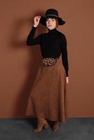 Tesettür giyim TABA VOLANLI SÜET ETEK 1695