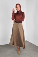 Tesettür giyim VİZON VOLANLI SÜET ETEK 1695