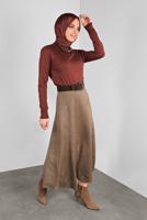 Tesettür giyim VİZON VOLANLI SÜET ETEK 1695