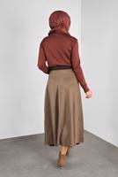 Tesettür giyim VİZON VOLANLI SÜET ETEK 1695