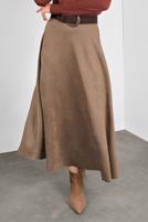 Tesettür giyim VİZON VOLANLI SÜET ETEK 1695