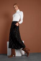 Tesettür giyim SİYAH KARELİ FERMUARLI ÇAN ETEK 2022