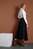 Tesettür giyim SİYAH KARELİ FERMUARLI ÇAN ETEK 2022