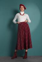 Tesettür giyim BORDO KARELİ FERMUARLI ÇAN ETEK 2022