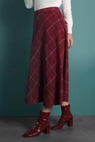 Tesettür giyim BORDO KARELİ FERMUARLI ÇAN ETEK 2022