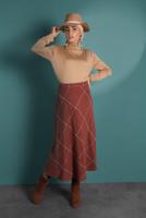 Tesettür giyim TABA KARELİ FERMUARLI ÇAN ETEK 2022