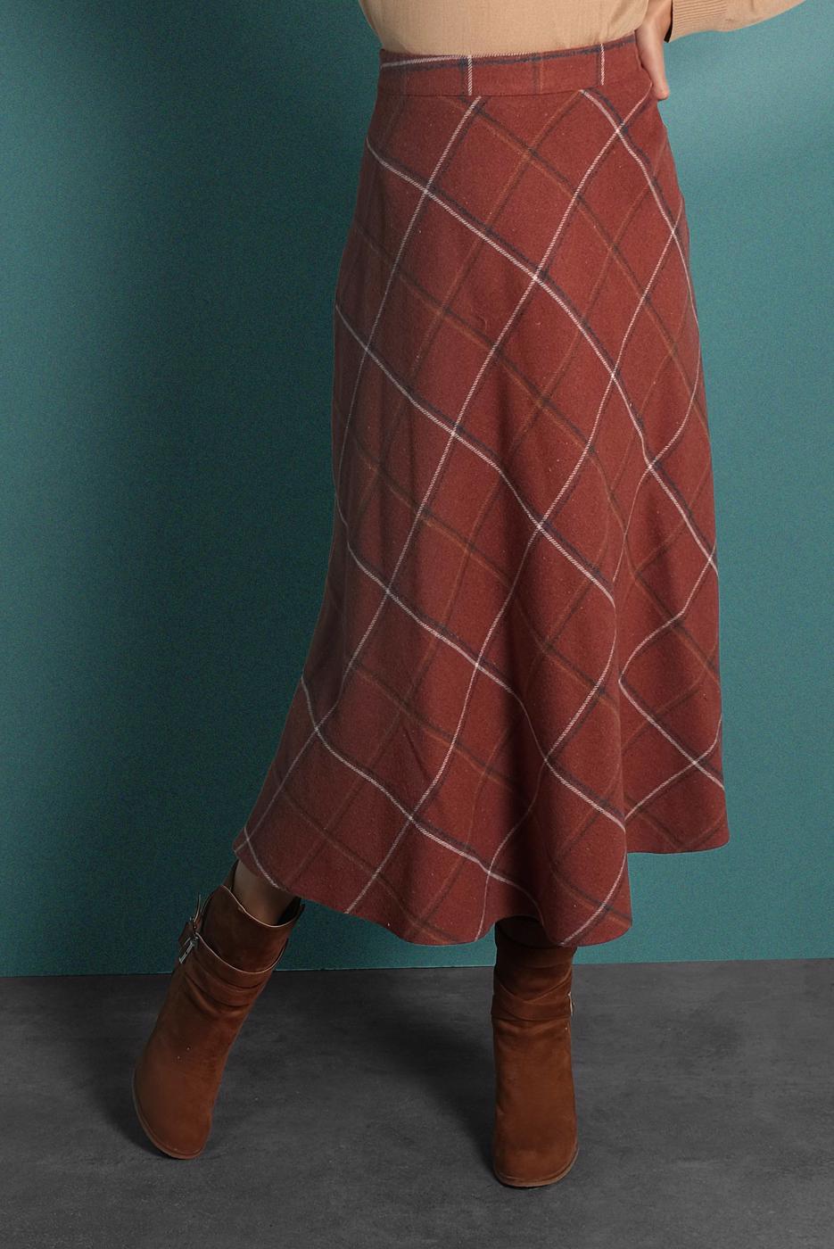 Tesettür giyim TABA KARELİ FERMUARLI ÇAN ETEK 2022