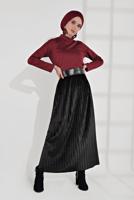 Tesettür giyim SİYAH PİLİSELİ KADİFE ETEK 3300