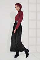 Tesettür giyim SİYAH PİLİSELİ KADİFE ETEK 3300