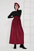 Tesettür giyim BORDO PİLİSELİ KADİFE ETEK 3300