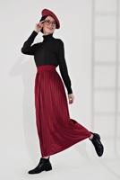 Tesettür giyim BORDO PİLİSELİ KADİFE ETEK 3300