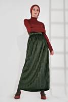 Tesettür giyim HAKİ PİLİSELİ KADİFE ETEK 3300