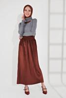 Tesettür giyim KAHVE PİLİSELİ KADİFE ETEK 3300